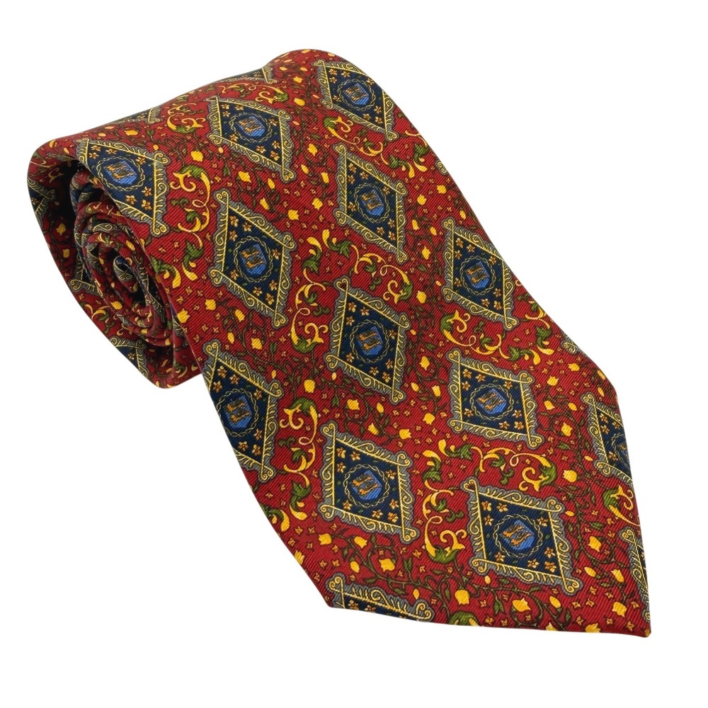 VTG Christian Dior Tie 100% Silk Red Regal‎ Intricate Design Luxury Paris France